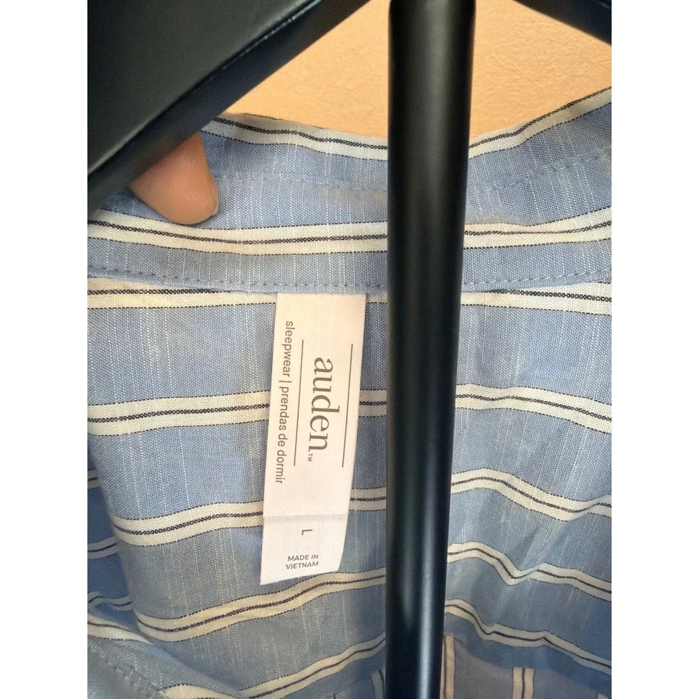 Auden Blue White Striped Long Sleeve Pajama Top Button‎ Down Sleep Shirt Large